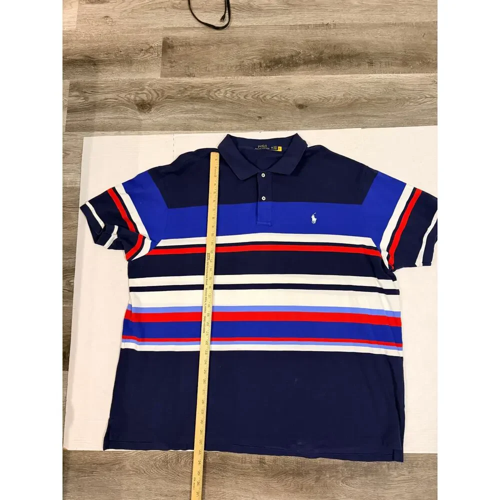 Polo Ralph Lauren Mens 4XB Big Tall Polo Shirt Striped Navy Blue Red Pony
